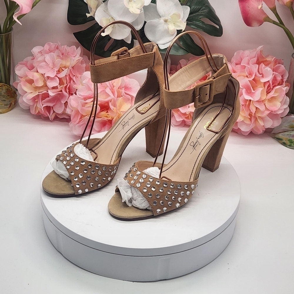 ABS Open-toed Rhinestone Pumps Size 8 - Picture 2 of 14